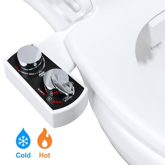 Hot and Cold Water Spray Non-Electric Dual Nozzle, Bidet Attachment for Toilet