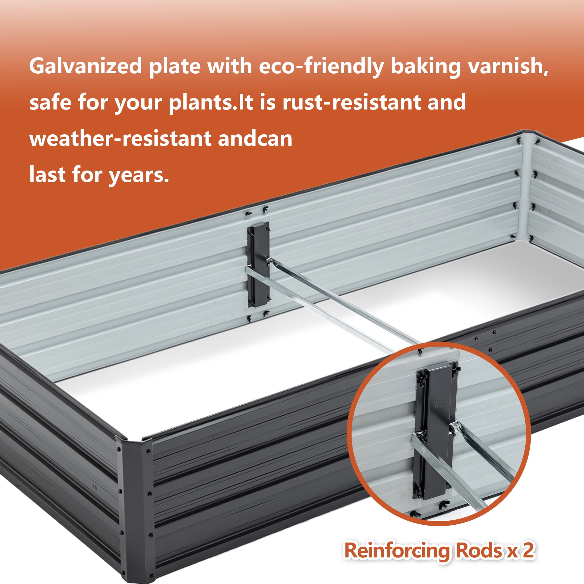 MAYEERTY 6x3x1FT Galvanized Raised Garden Bed, Reinforced Rustproof Metal Planter Box for Outdoor Vegetable Flower Herb