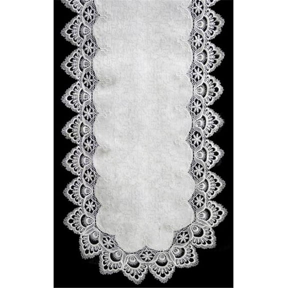 Sinobrite H8139-F1 White Lace Oval Runner- 16 x 72 in.