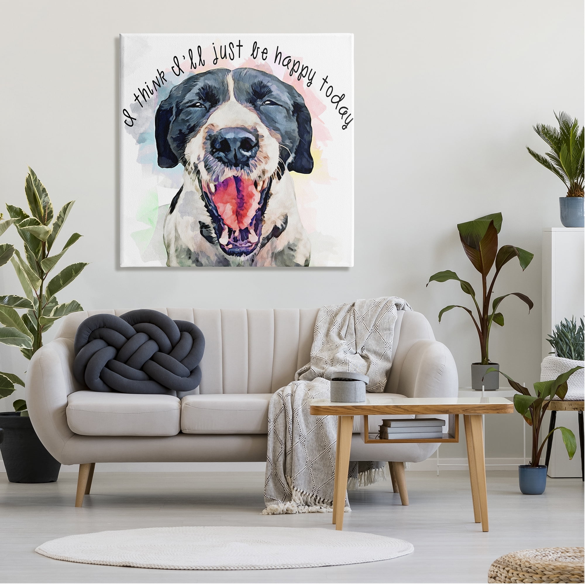 Stupell Think I'll Just Be Happy Today Dog Smile Animals & Insects Painting Gallery Wrapped Canvas Print Wall Art
