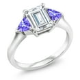 thumbnail image 2 of Gem Stone King 925 Sterling Silver White Moissanite and Blue Tanzanite 3-Stone Ring for Women (2.09 Cttw, 8X6MM Emerald Cut and 3.5 Trillion, Gemstone Birthstone, Size 7), 2 of 4