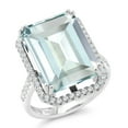 thumbnail image 2 of Gem Stone King 925 Sterling Silver Sky Blue Simulated Aquamarine Ring for Women (16.30 Cttw, Emerald Cut 18X13MM, Available in Size 5, 6, 7, 8, 9), 2 of 5