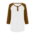thumbnail image 4 of Htigea Women's Raglan 3/4 Sleeve Tshirt Contrast V Neck Buttons Top Casual Loose Tunic Tee Trendy College Baseball T-Shirt Brown,S, 4 of 8