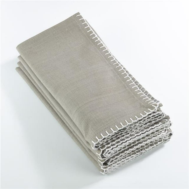 Serviette Carrée 20 Po. Design Cousu, Gris - Ensemble de 4