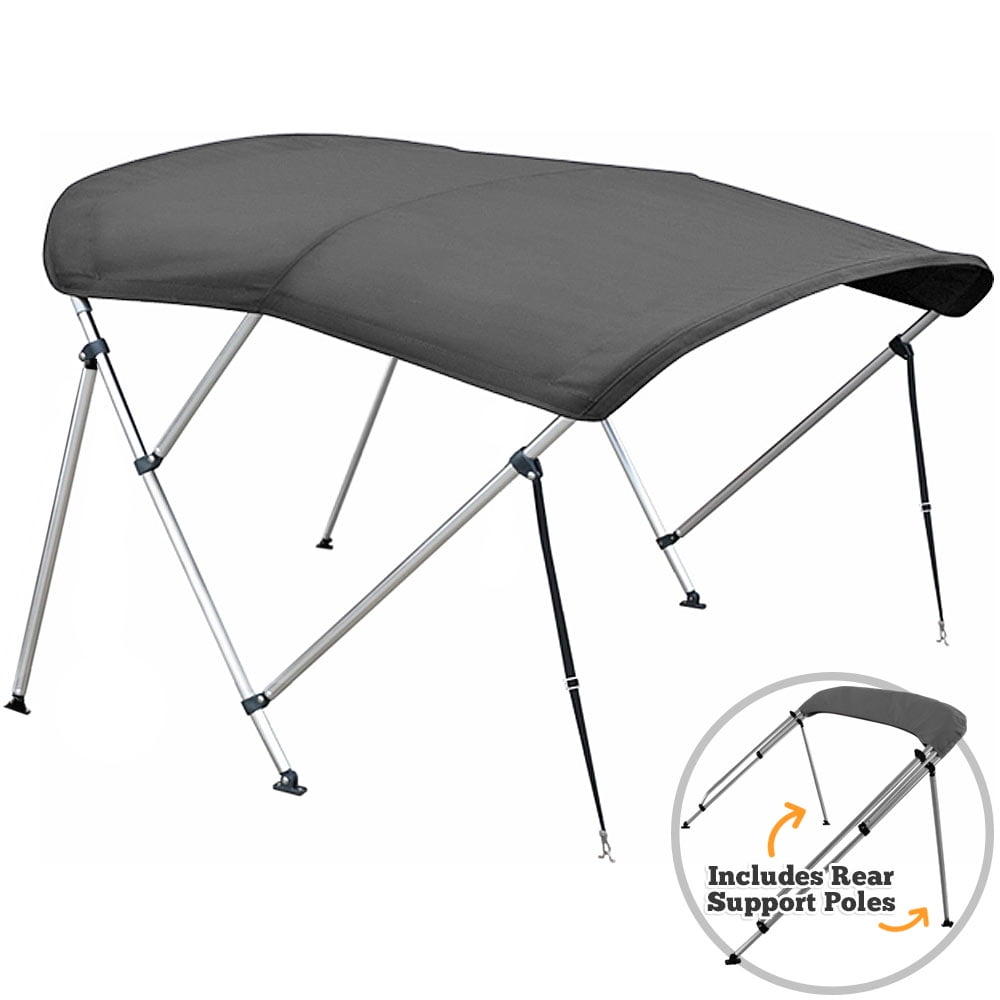 North East Harbor 3 Bow Boat Bimini Top Cover Gray With Zippered Boot Fits 61"-66" Width Beam V-Hull Fishing... by KapscoMoto