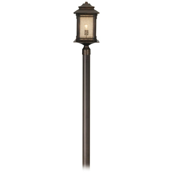 Franklin Iron Works Hickory Point Mission Outdoor Post Light Walnut Bronze with Direct Burial Pole 104" Frosted Cream Glass for Exterior Barn Deck