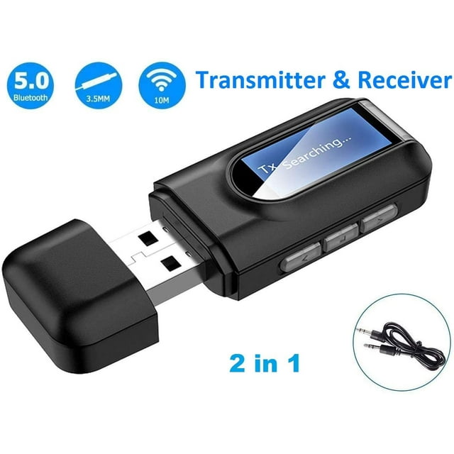 Bluetooth Adapter,2-in-1 Wireless Bluetooth Transmitter Receiver with LED Display Wireless Audio Adapter for TV/PC/Wired Speaker/Headphones/Car/Home Music Stream Stereo System (Black)