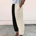 thumbnail image 2 of Olyvenn Women's Color Block Cotton Linen Pants, Wide Leg Casual Loose Summer Elastic Waist Lounge Palazzo Pants with Pockets Black 8-10, 2 of 5