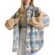thumbnail image 1 of Chaqueta de cuadros en contraste Gibobby para mujer abrigo de oveja engrosada invierno con cuello de rejilla Azul L, 1 of 5