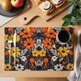 thumbnail image 2 of Rustic Flower Placemats Set of 12, Orange Yellow White Floral Black Leaf Plant Non-Slip Place Mats Washable Table Mats for Kitchen Dining Table Decorations Indoor/Outdoor, 2 of 9