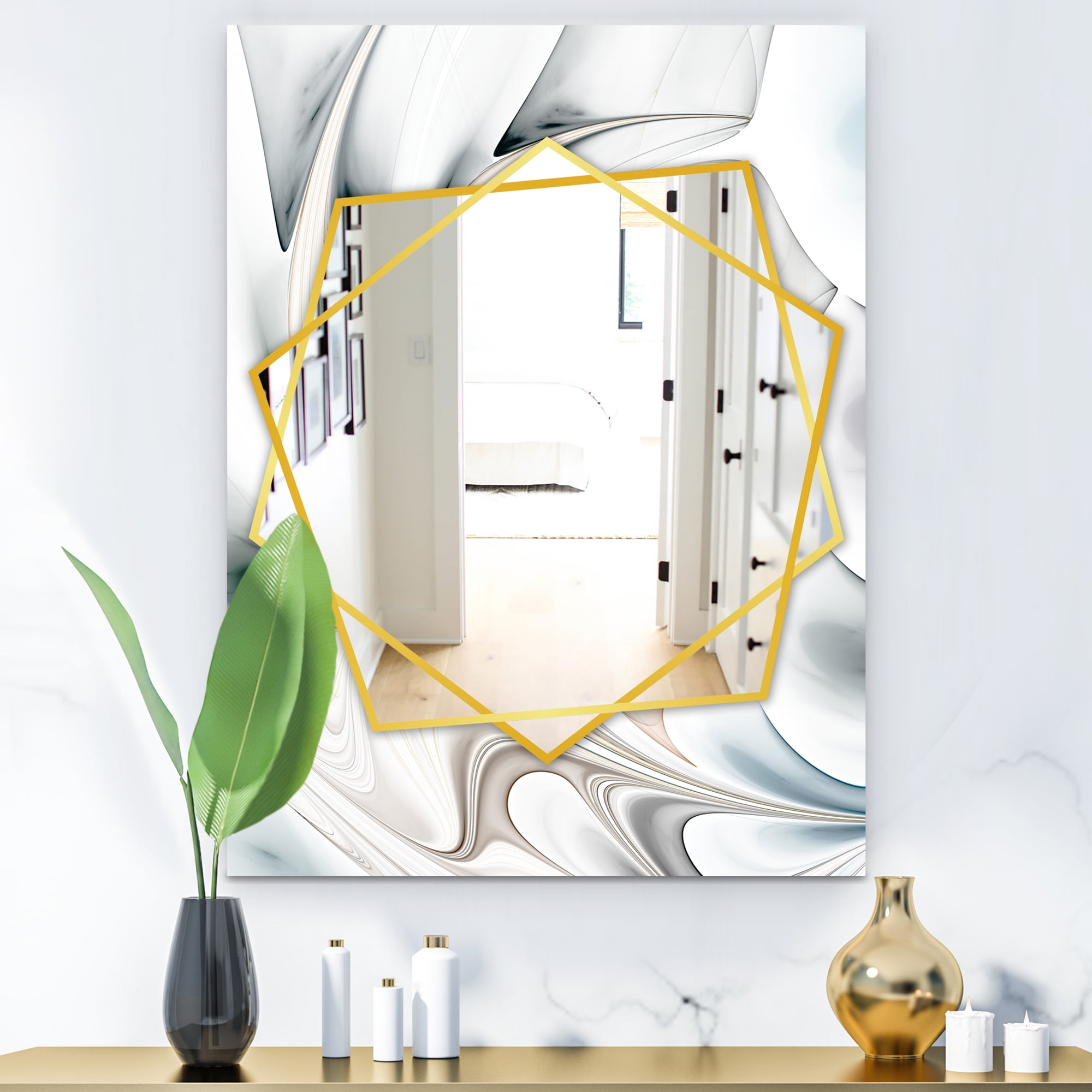 Designart White Stained Glass Floral Art Modern Mirror Contemporary Wall Mirror Walmart Com Walmart Com