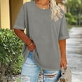 thumbnail image 1 of Ounisa Hauts pour Femmes Grande Taille Été Manches Courtes Côtelées Col Rond T-Shirts Basiques Mode, 1 of 5