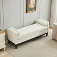 thumbnail image 4 of Hitop 66.34"W Elegant Upholstered Bench, Ottoman with Wood Legs & 2 Bolster Pillows for End of Bed, Bedroom, Living Room, Entryway,Ivory Boucle, 4 of 5