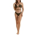thumbnail image 2 of Conjuntos de bikini halter para mujer INSPIRE CHIC de 2 piezas con lazo doble en la parte trasera y parte inferior triangular. Trajes de baño grandes en color café., 2 of 5
