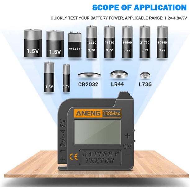 Verificador de batería digital universal para todas las baterías C, AA, AAA, D, N, 9V 6F22 y 1.5V para equipos eléctricos (no se requiere batería para la operación), negro LingWen 8390606083562
