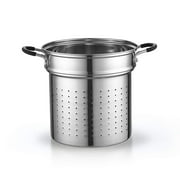 Cook N Home Basics 12 Quart Pasta Pot with Strainer, 18/10 Stainless Steel Pasta Cooker Steamer Multipots, Tempered Glass Lid, Induction, Compatible with Most Stovetops, Dishwasher & Oven Safe