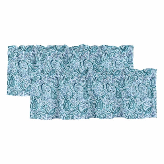 Blue Paisley Floral Valances for Window 2 Pack, Retro Abstract Watercolor Paisley Floral Rod Pocket Curtains Valances Light Filtering Short Curtains for Kitchen Bedroom Bathroom 60 x 18 Inch