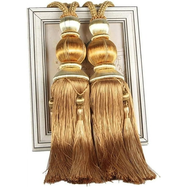 Alzapaños con hebilla para cortinas con borlas de bola para colgar, hechos a mano, con hebilla trenzada, para cortinas, tratamientos de ventanas para el hogar, paquete de 2 (dorado)