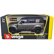 2022 Land Rover Defender 110 Dark Silver Metallic with Black Top and Sunroof 1/24 Diecast Model Car by Bburago