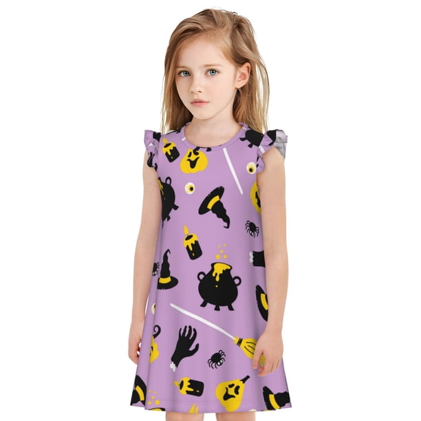Fotbe Cute Halloween Vestido de Dormir para Niñas de 3 a 10 Años, Mangas Cortas, Estilo Princesa, Pijama Camisón con Mangas Voladas-Medium