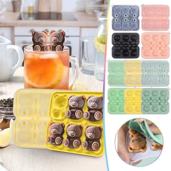 Teddy Bear Ice Cube Tray 6-Hole Silicone Mold | Novelty Ice Maker for Milk Tea, Whiskey, Cocktails | Flexible BPA-Free Easy Release, Dishwasher , Leak-Proof, Candy & Soap Making, Cute Party Gift