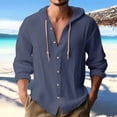 thumbnail image 2 of RYRJJ Cotton Linen Hoodie for Men Drawstring Hooded Button Down Beach Hippie Shirts Lightweight Soft Long Sleeve Guayabera Shirt Tops(Navy,5XL), 2 of 6