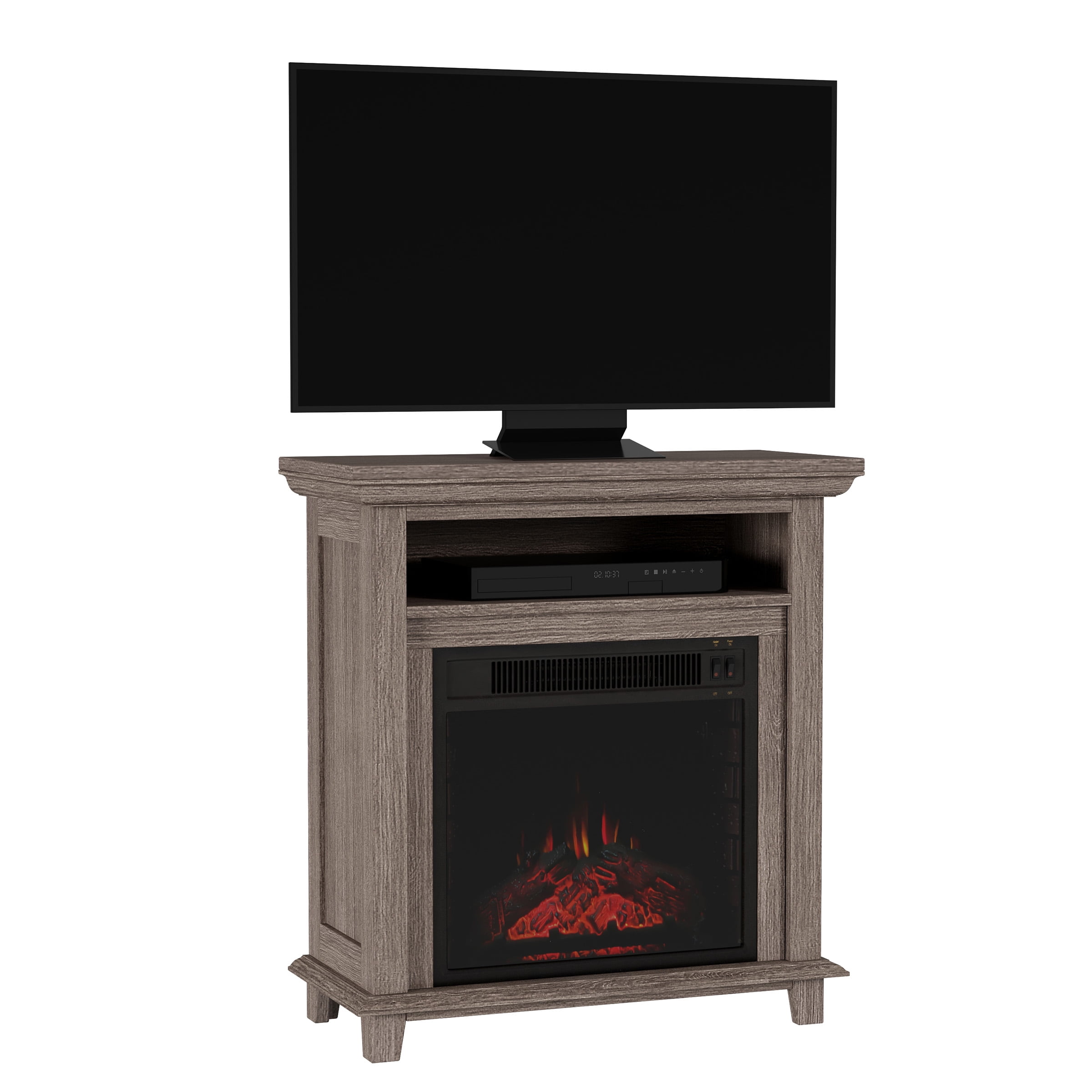 Electric Fireplace TV Stand for 32-Inch TVs – Console with Shelf, Faux Logs, and LED Flames – Heats Rooms up to 400-Square-Feet by Northwest (Gray)