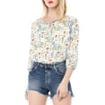 thumbnail image 1 of INSPIRE CHIC Haut pour Femme Manches 3/4 Col Rond Blouse d'Été à Fleurs 3TG Blanc, 1 of 6