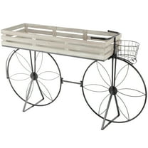 DecMode 56" x 15" x 30" Cream Metal Floral Plantstand with Flower Inspired Wheels