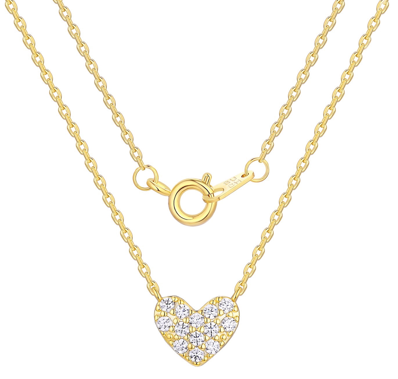 14KT Gold Flash Plated Double Necklace Set with Simulated Diamonds Adult