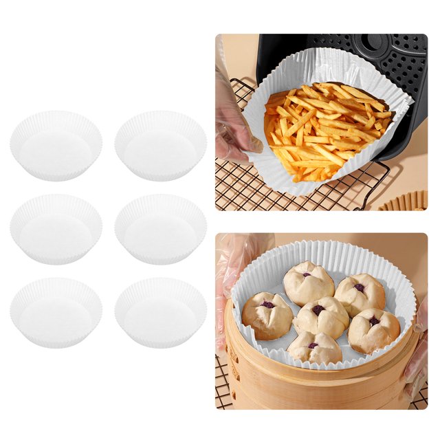 Papel Para Hornear Para Freidora, 50 Piezas, Papel Redondo Desechable, Papel A Prueba De Grasa, Antiadherente, Aceite De Silicona De Un Lado, Papel Para Freidora De Aire
