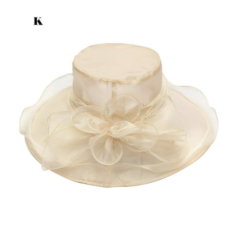 Apmemiss Valentines Day Gifts Clearance Women Sun Hat with Mesh Flower Decoration Wide Brim Ladies Hat Occasion Event Organza Fancy Church Dress Hat Clearance Sales Today Deals Prime
