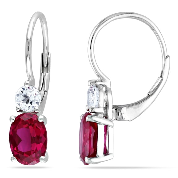 Everly Women's 4 5/8ct TGW Created Ruby and Created White Sapphire Silver Two-Stone Leverback Earrings
