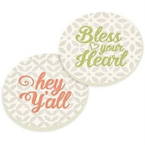Hey Y'all Bless Your Heart Floral White Gray 2.75 x 2.75 Absorbent Ceramic Car Coasters Pack of 2