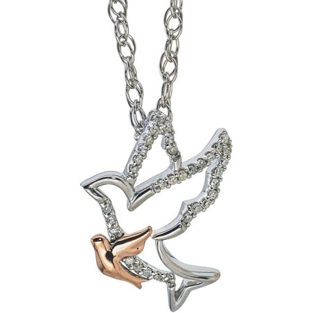 0.10 Carat T.W. Diamond Two-Tone 14kt Rose Gold and Sterling Silver Mom and Child Dove Necklace (IJ I2-I3)