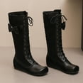 thumbnail image 5 of Dasayo Mid-Calf Women Booties Low Heel Motorcycle Black Square Toe Lace up Western Side Zip Boots Woman Shoes 35, 5 of 7