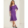thumbnail image 4 of DARING DIVA Women's Fishtail Sheath Open Front Shrugs 2pc Lace Dress M Purple, 4 of 6