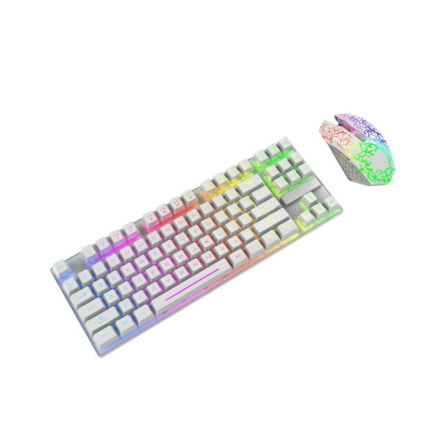 1 Set T87 Clavier Sans Fil Réponse Rapide Longue Attente Imperméable Ordinateur Portable Souris de Bureau de Jeu pour Ordinateur Portable-Blanc