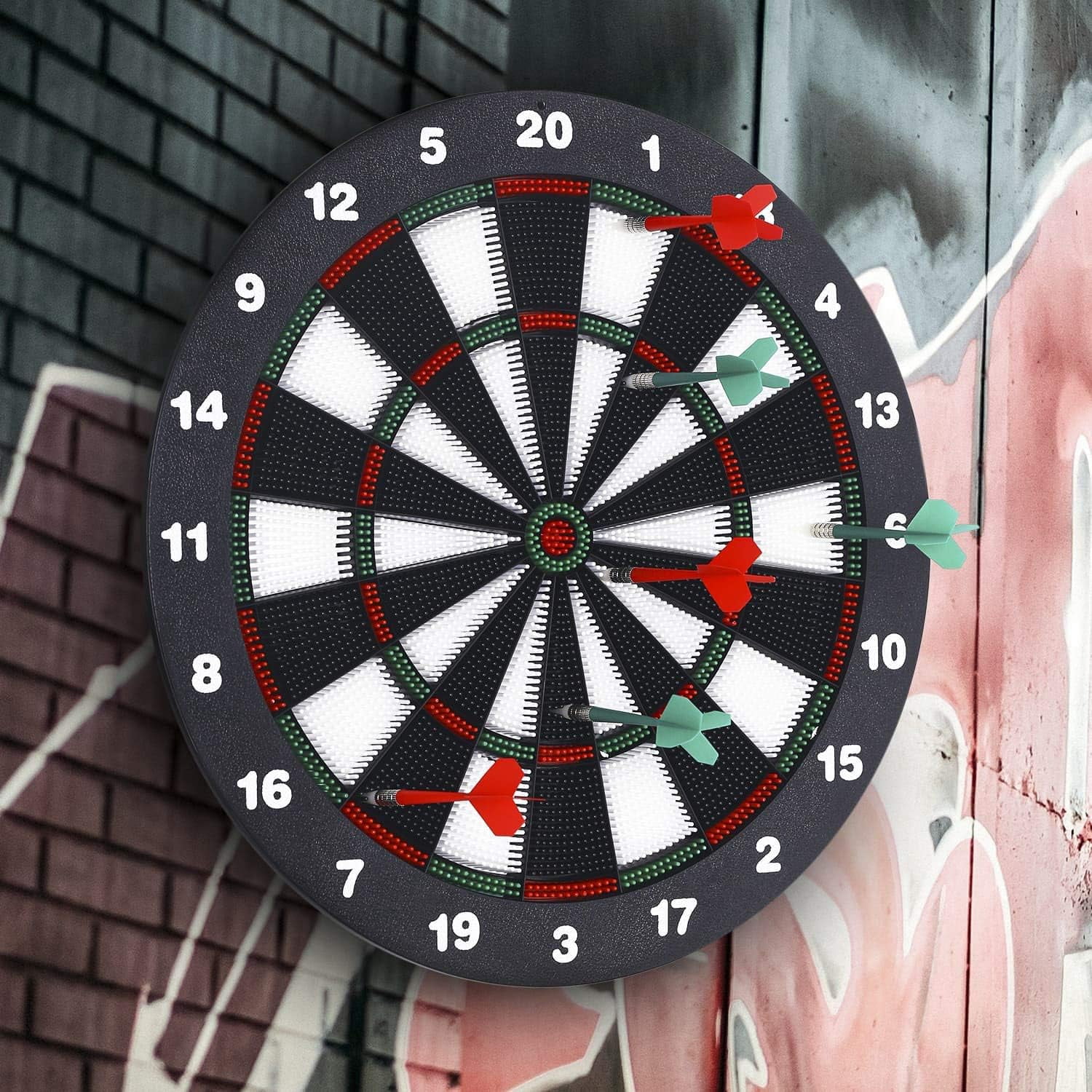 Bestyol Dart board,Safe Dartboard Set 42cm /16.5-inch for Children and Adults Dartboard with 6 Darts Set