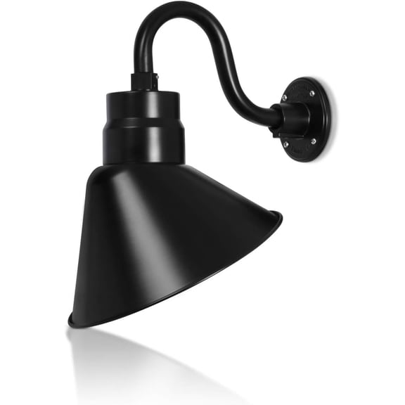 12in. Satin Black Angle Shade Gooseneck Sign Light Fixture with 10in. Long Extension Arm - Wall Sconce Farmhouse, Vintage, Antique Style - UL Listed - 9W 900lm A19 LED Bulb (5000K Cool White)