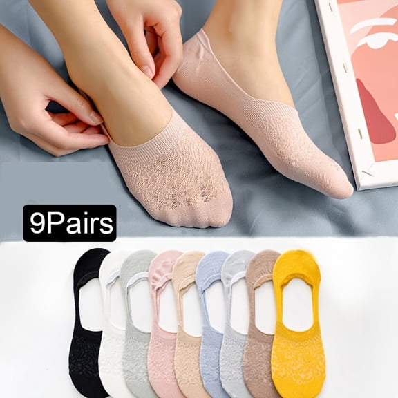 9-Pair Women's No-Show Cotton Socks - Invisible, Breathable Boat Liners, Durable and Knit Fabric for Everyday Comfort