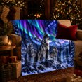 thumbnail image 3 of Majestic Wolf Pack Northern Lights Wilderness, Peaceful Mountain Lake Scene, Warm Flannel Blanket for Cabin and Lodge, Outdoor Lovers Valentine's Day Gift, Fantasy Home Decor, 3 of 9