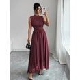 thumbnail image 6 of Burgundy Womens Sleeveless High Neck Chiffon A-Line Maxi Dress With Criss-Cross Waist Tie, 6 of 8