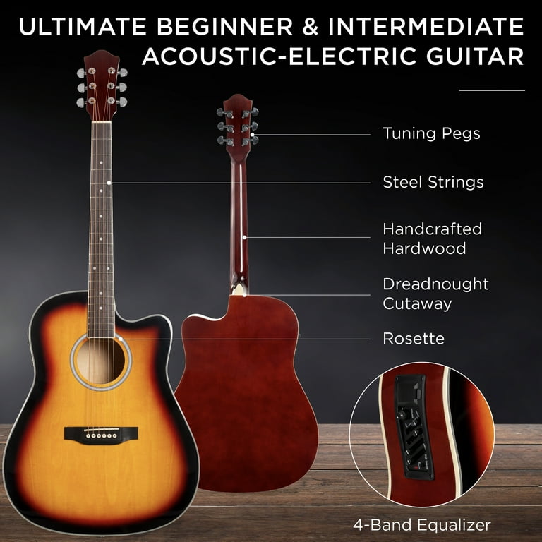 Best Choice Products Beginner Acoustic Electric Guitar Starter Set 41in w All Wood Cutaway Design Case Sunburst