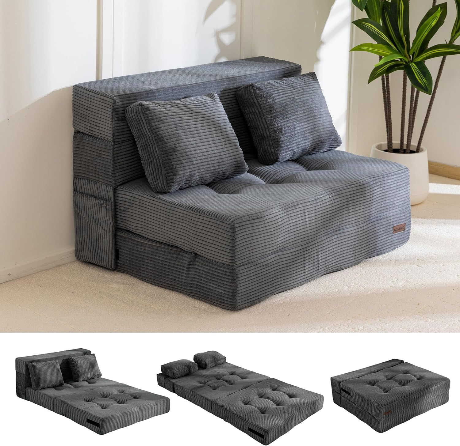 Z-HOM Folding Sofa Bed, Adjustable 6 Inch Floor Couch with Memory