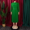 thumbnail image 3 of AURA Elegant Pleated Midi Dress With Belt High Waist Solid Color Zipper Work Office Style, 3 of 10
