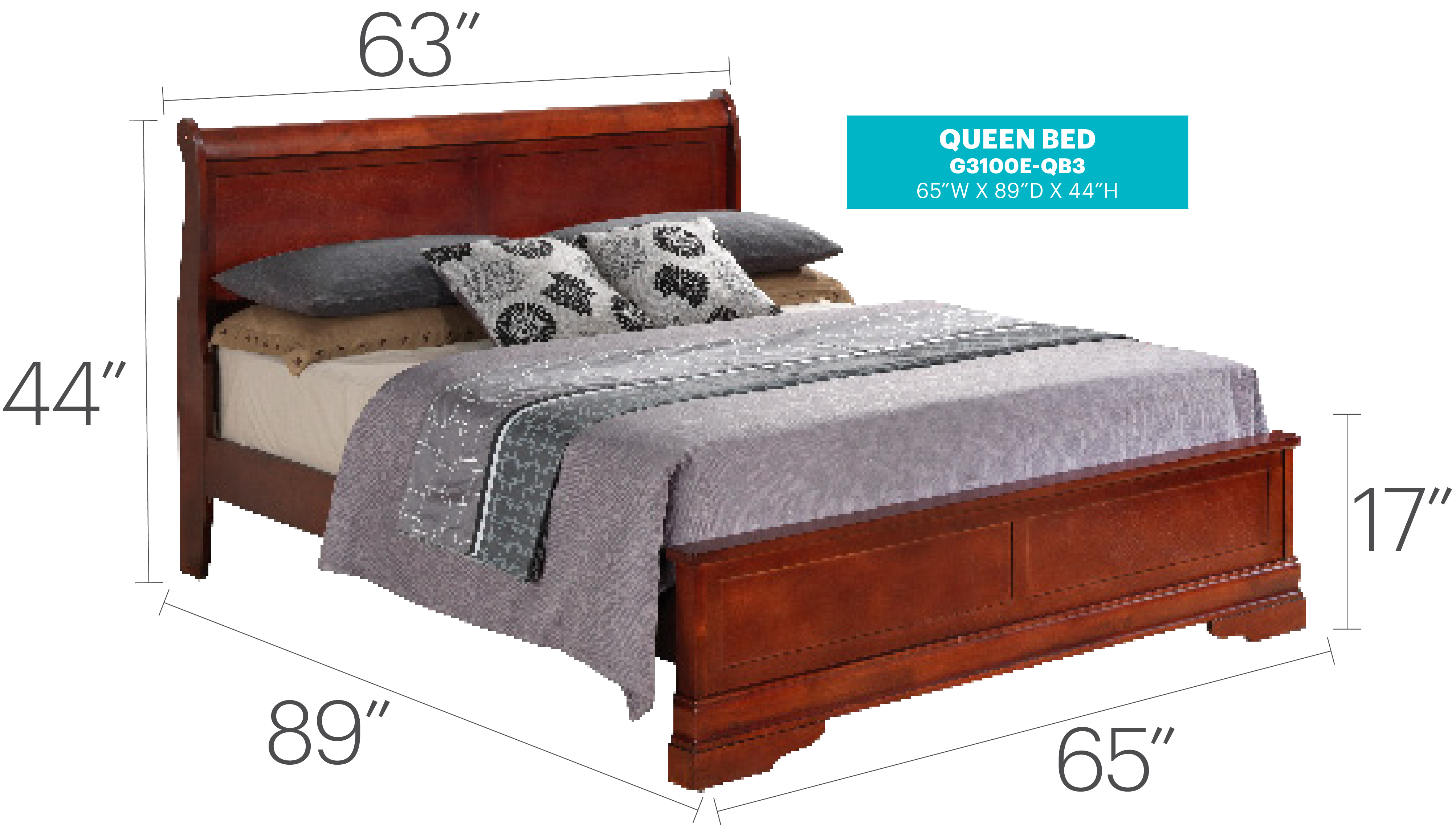 Glory Furniture Louis Phillipe Queen Panel Bed in Cherry