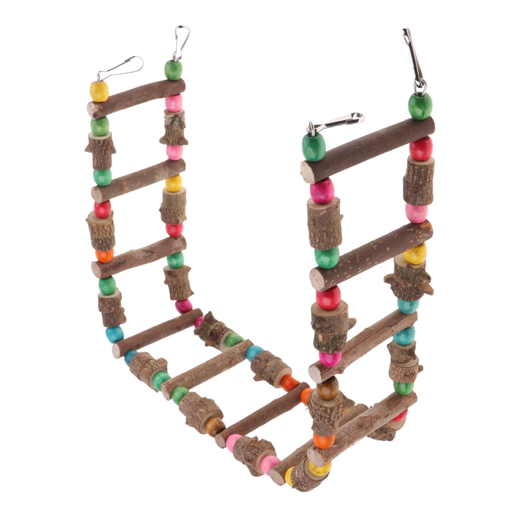 Pet Bird Wooden Ladder Climb Parrot Macaw Budgies Parakeet Cage Swing