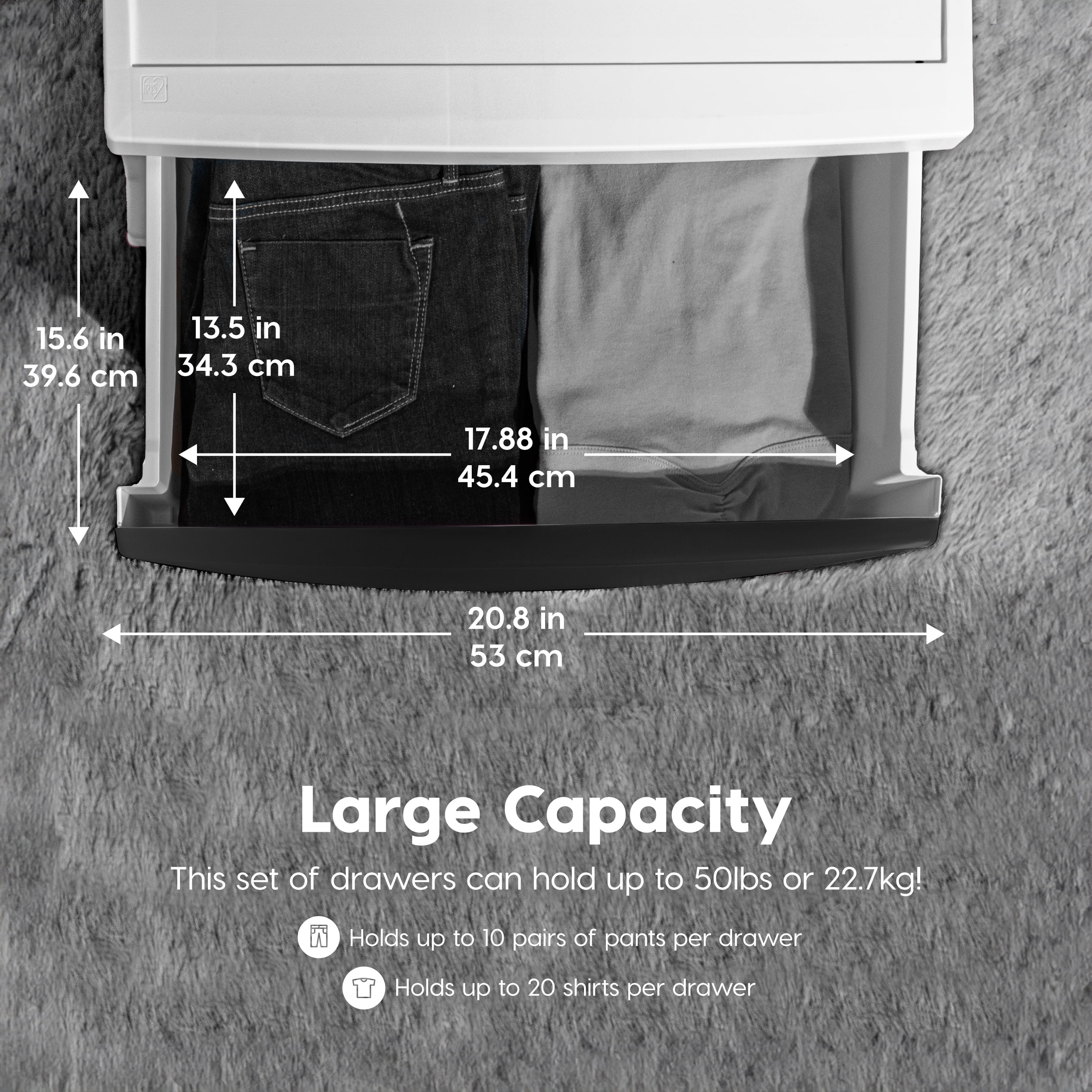 IRIS USA 4 Wide Drawer Storage, Organizer Unit for Bedroom, Closet, Living Room, Nursery, Dorm, White Frame with Matte Black Front Panels, Set of 1