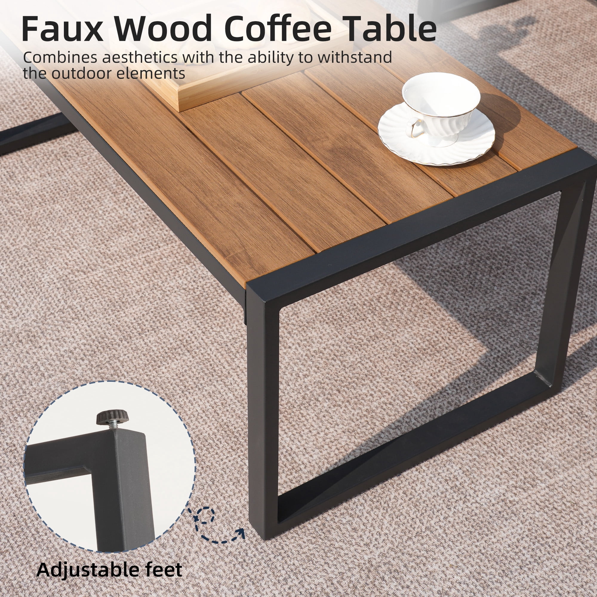 COMLAX FIELD 4-Piece Patio Furniture Set, Metal Outdoor Conversation Set with Coffee Table & Removable Cushions